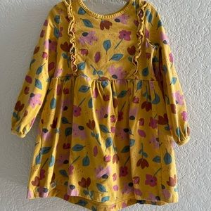 Toddler Girl Floral Long Sleeve Short Mustard Yellow Dress 3T
